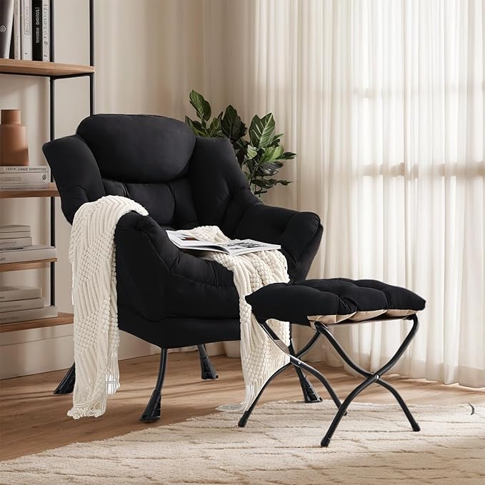Lazy Chair with Ottoman, Large Modern Lounge Accent Chair with Armrests and - Image 4
