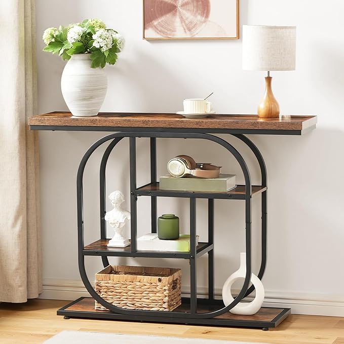 HOOBRO 43.3" Console Table, 4-Tier Sofa Table, Industrial Entryway Table by HOOBRO