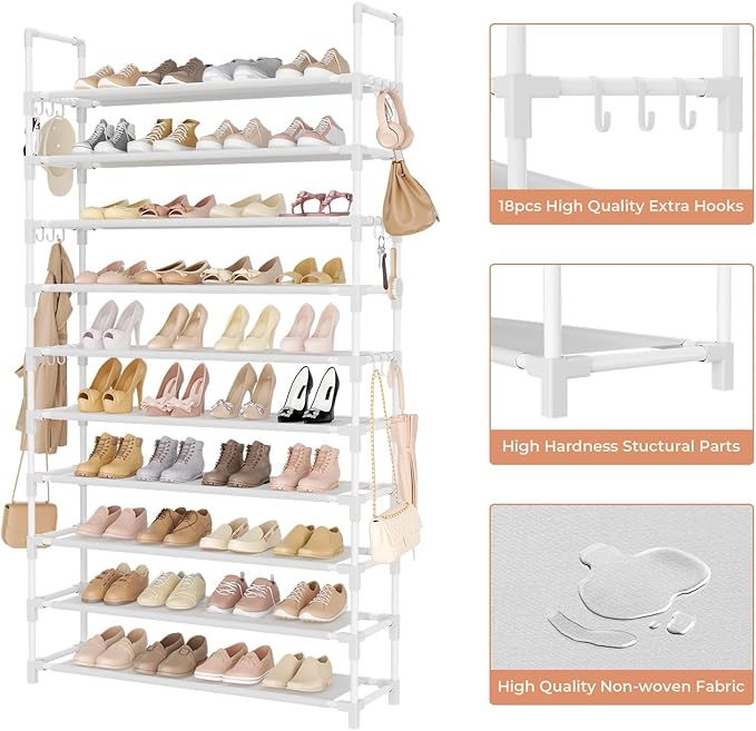 Tall Shoe Rack 10 Tier Shoe Organizer Large Shoe Shelf - Image 4