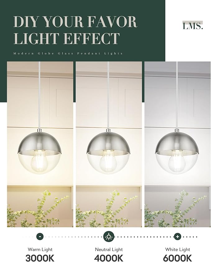 LMS 6-inch Industrial Pendant Light, Brushed Nickel Hanging Light Kitchen Island - Image 8