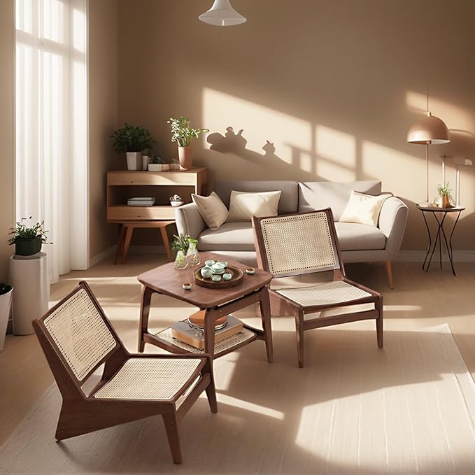 Rattan Chair 2Pcs, Mid-Century Accent Chair, Rattan Lounge Chair - Image 2