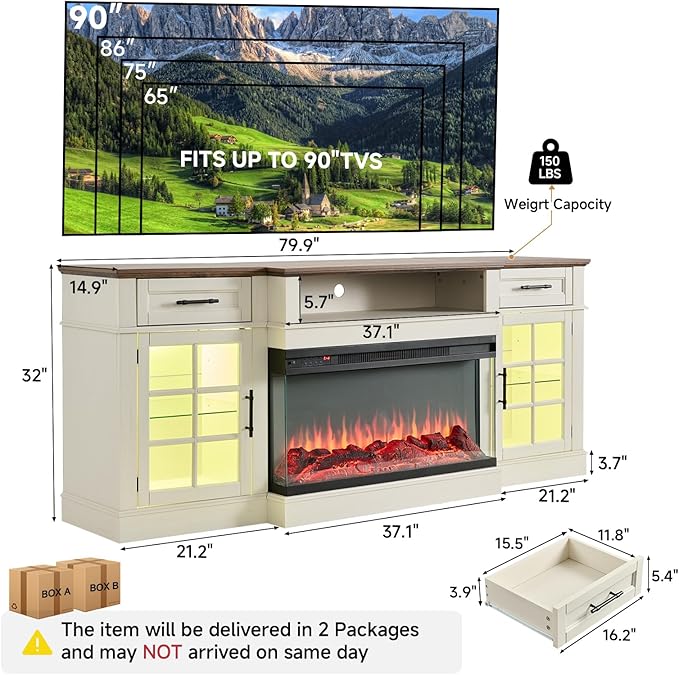 ROCKPOINT 3 Sided Glass 80" Fireplace TV Stand - Image 2