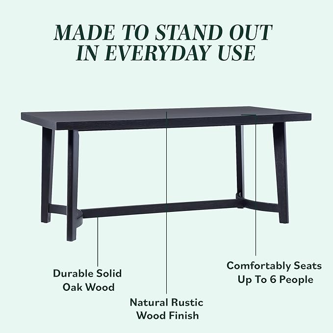 Walker Edison Modern Farmhouse Rustic Solid Oak Wood Rectanglular Dining Table - Image 3