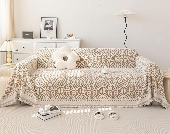 STACYPIK Khaki French Jacquard Couch Covers Thickened Boho L Shape Sofa Covers by STACYPIK