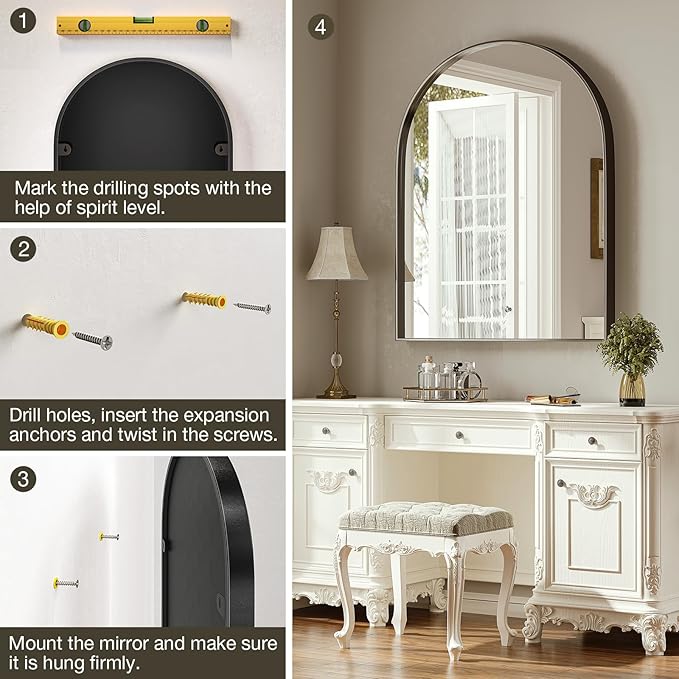 Brightify Arched Mirror, Arched Wall Mirror, 24 x 42 Inch Black Arch Mirror - Image 5