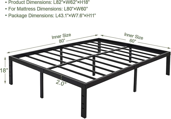 45MinST 18 Inch Platform Bed Frame/Easy Assembly Mattress Foundation / 3000lbs - Image 2