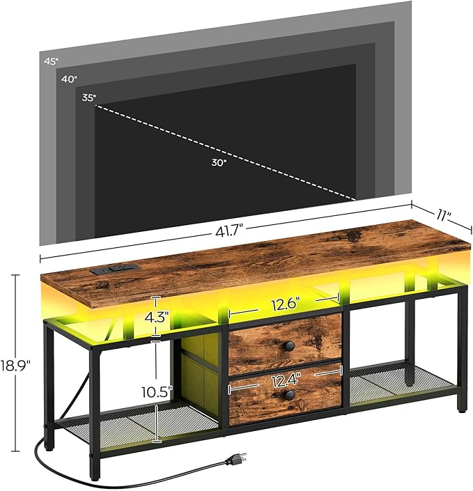 TV Stand with LED Light and Power Outlets, Entertainment Center with Fabric - Image 7