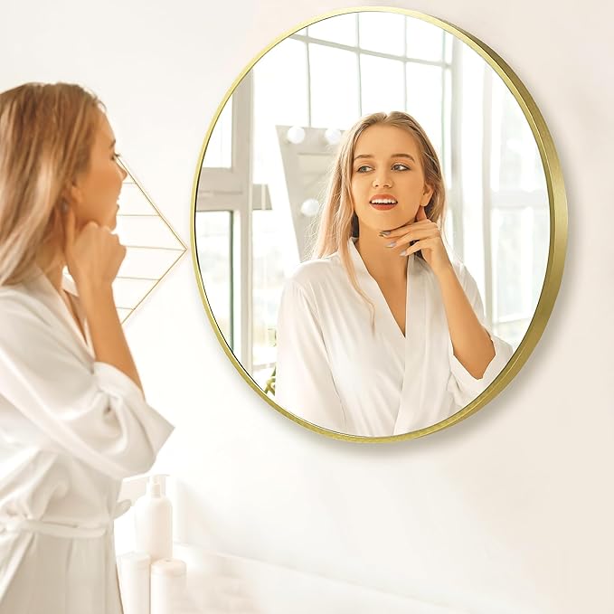 30 inch Gold Circle Wall Mirror, Brushed Gold Metal Framed Round Mirror - Image 7