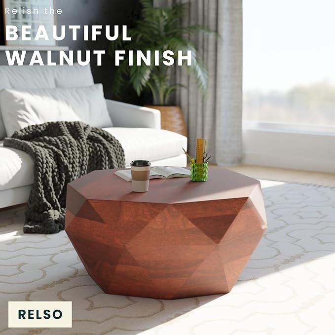 Relso Solid Wood Geometric Faceted Coffee Tables Living Room, Crafted - Image 8