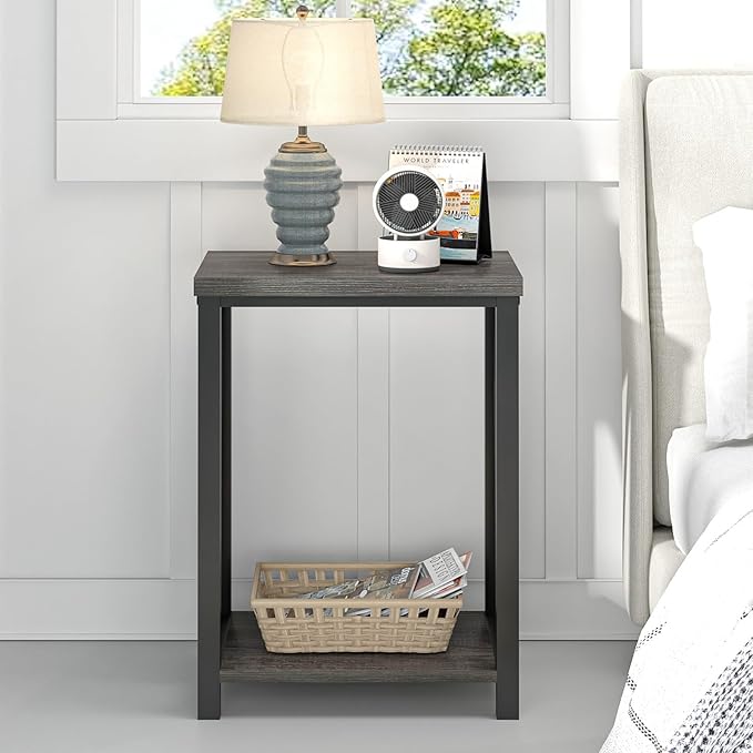 FOLUBAN Small Side Table, Rustic Wood and Metal End Table - Image 7