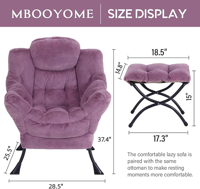 Lazy Chair with Folding Ottoman, Modern Accent Lounge Armchair with Armrests - Image 3