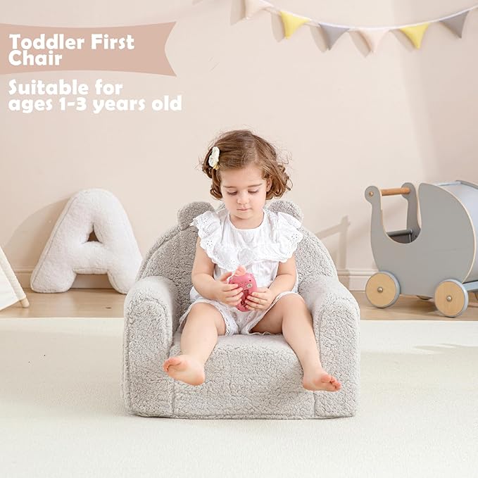 Toddler Chair, Sherpa Bear Kids Chair, Toddler Couch Fold Out, Children Reading - Image 2