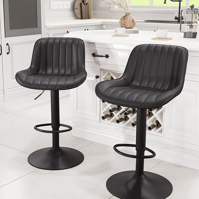 YOUNUOKE Black Bar Stools Set of 2 Adjustable Counter Height Stools Modern - Image 5