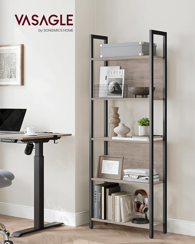 VASAGLE 5-Tier Bookshelf, Book Shelf, Industrial Bookcase, - Image 3