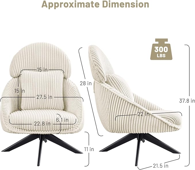 Furniliving Modern Accent Chair Upholstered Swivel Desk Chair - Image 2