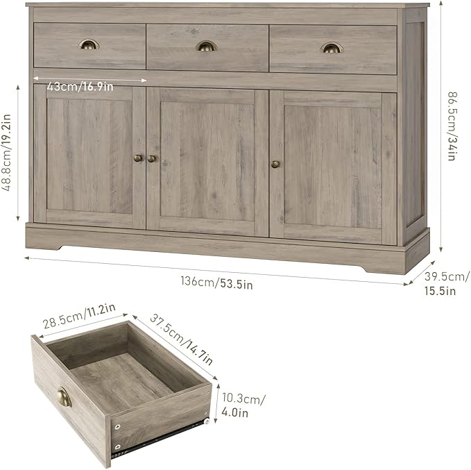 Keyluv Buffet Storage Cabinet, Sideboard Farmhouse Server Bar Wine Cabinet - Image 3