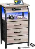 End Table with 3 Drawers, Night Stand with Charger Station and LED Lights by SZLHANJZ