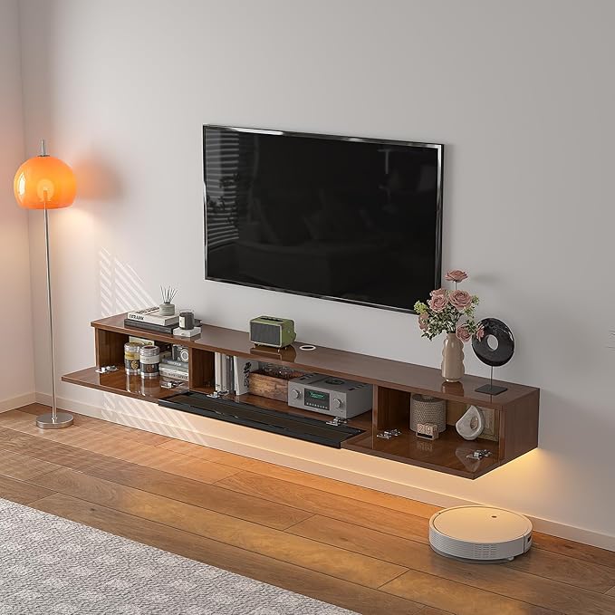 High Gloss Floating TV Stand, Under TV Floating Shelf, Floating TV Cabinet - Image 3