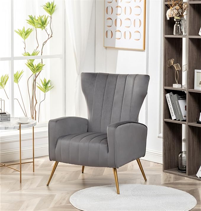 Container Furniture Direct Modern Velvet Accent Chair, Channel Tufted Bedroom - Image 8