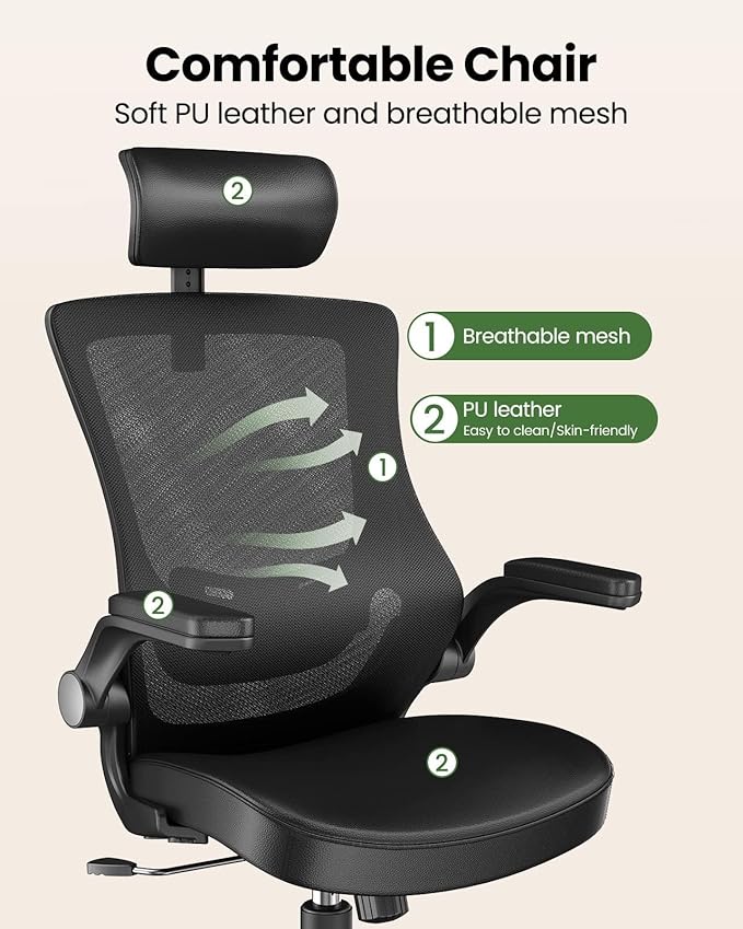 Marsail Office Chair Ergonomic Desk Chair, 360°Swivel Mesh Back Wide Computer - Image 2