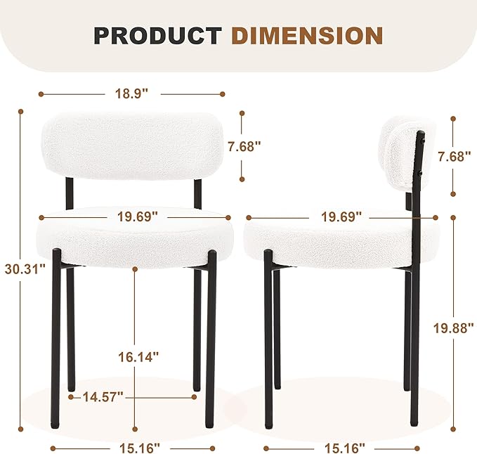 Dining Chairs Set of 2, Curved Backrest Upholstered Dining Room Chairs - Image 2