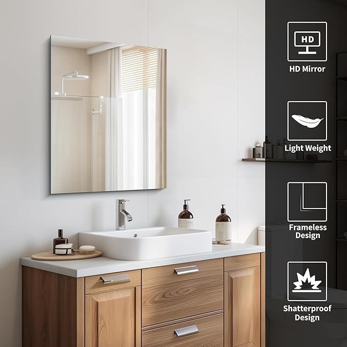 Frameless Mirror, 24x30 Inch Bathroom Mirror - Image 5