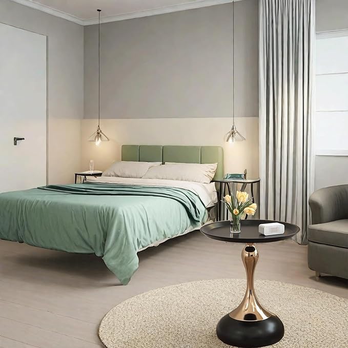 Modern Round Side Table with Gold Pedestal Base, Accent End Table - Image 9