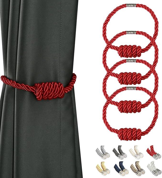 BEL AVENIR Magnetic Curtain Tiebacks, Decorative Drapery Holdbacks Modern Woven by BELAVENIR