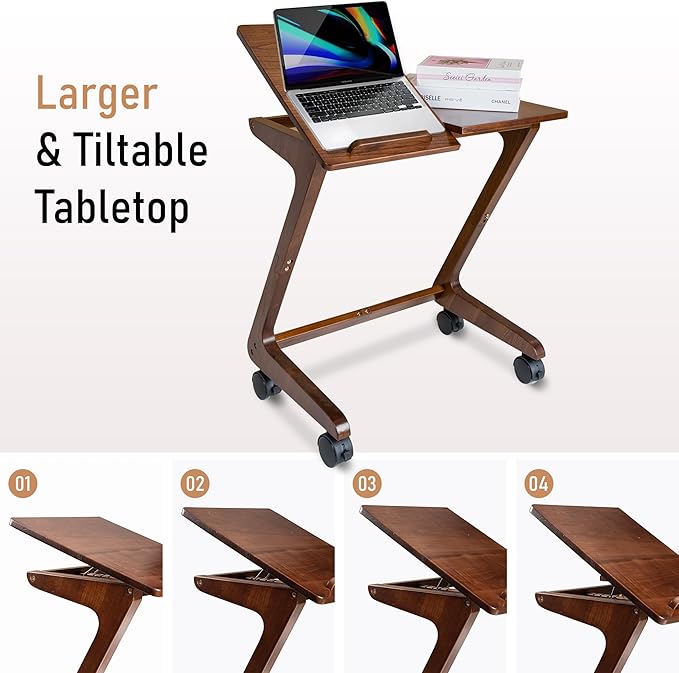 TV Tray Table with Casters, Solid Rubberwood End Tables, Sofa Side Table Couch - Image 5
