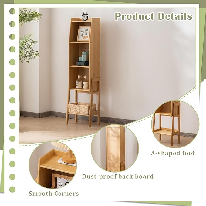 4 Tier Bamboo Bookcase, Classical Modern Bookshelf, Dispaly Shelves, Bamboo - Image 5