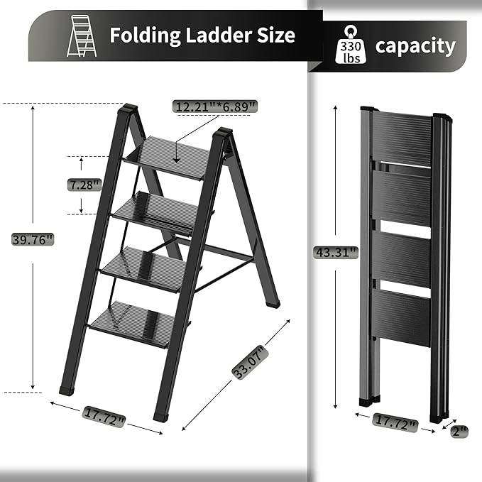 Lightweight Folding Step Ladder Household, Aluminum 4 Step Ladder Foldable - Image 5