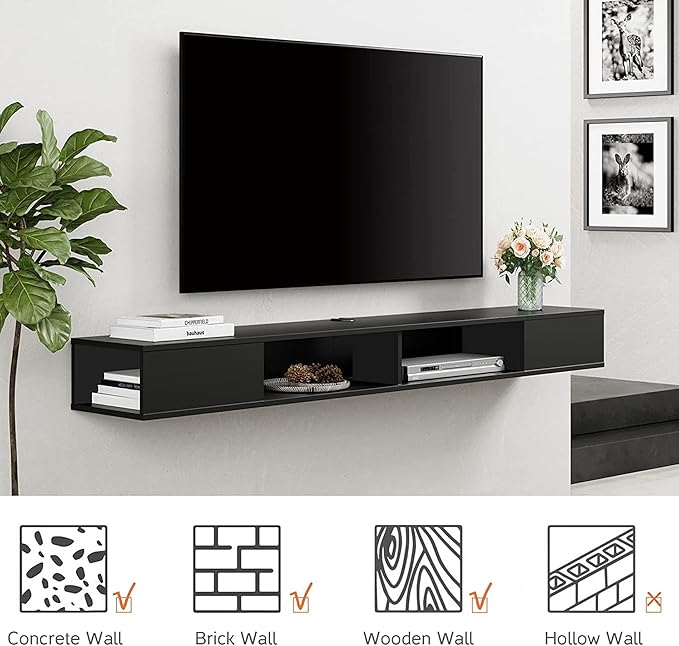 WAMPAT 70 inch Black Floating TV Stand, Entertainement Center Wall Mount - Image 6