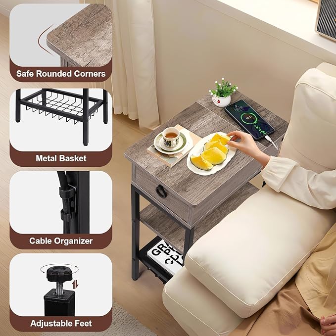 Small Gray Side Table Charging Station - Image 6