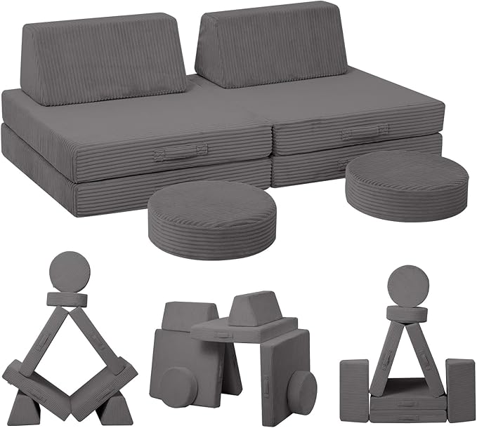 MeMoreCool Kids Couch for Playroom, Corduroy Convertible Toddler Couch by MeMoreCool