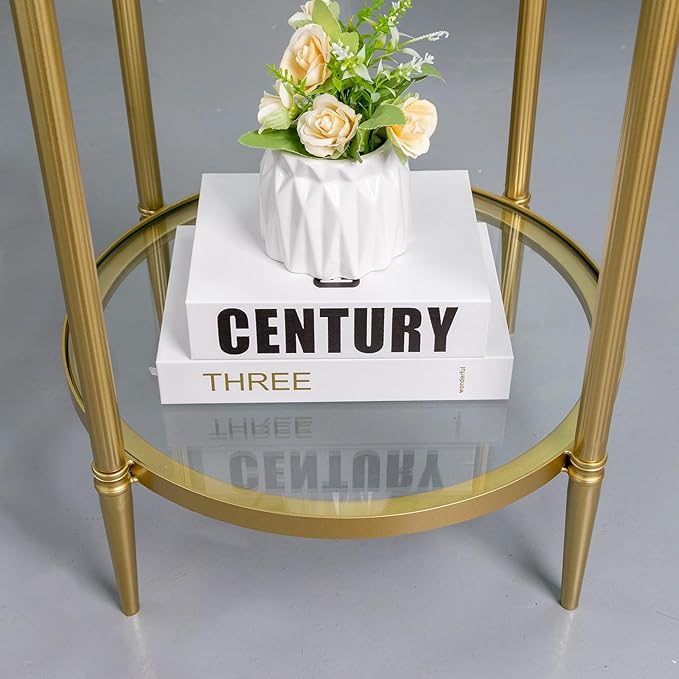 2 Tier Round Side Table, Modern Metal Clear Coffee Tables, Small Accent Tables - Image 3