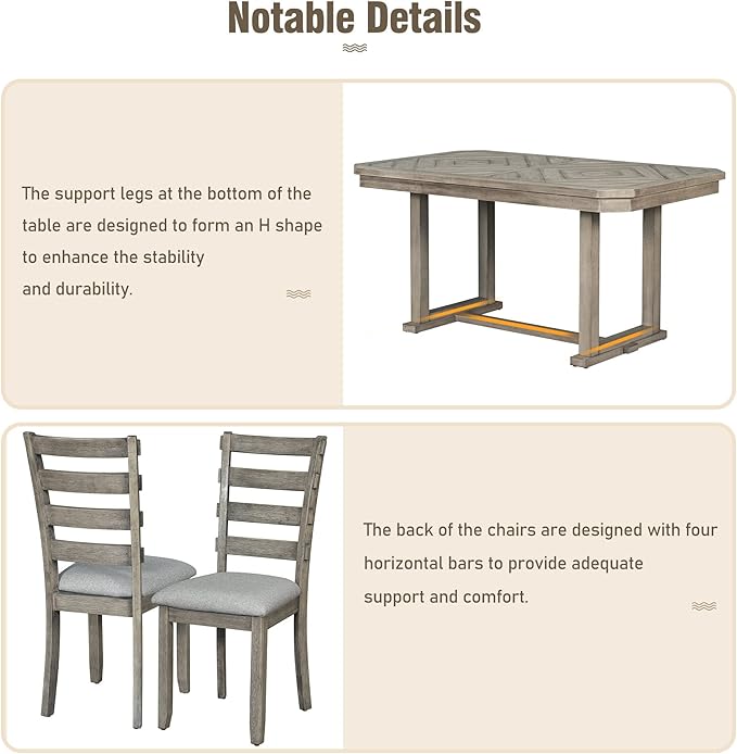 Merax 6-Piece Rubber Wood Dining Table Set - Image 3