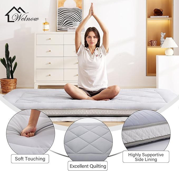 Welnow Japanese Futon Floor Mattress, Thick Twin Size Tatami Mat Portable & - Image 4