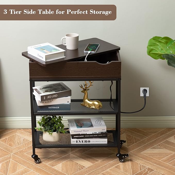 Hadulcet End Table with Charging Station & Rotating Top, Couch End Table - Image 7