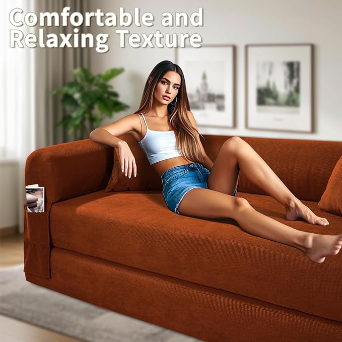 80" Convertible Sofa Bed, 3-in-1 Corduroy Folding Pull Out Couch - Image 7