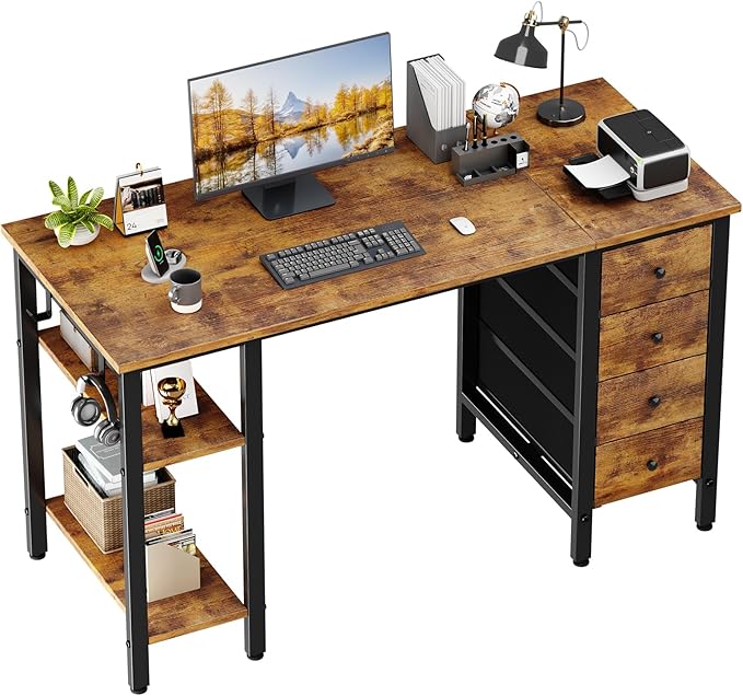 Lufeiya 47 inch Desk with 4 Drawers & Storage Shelves, Writing Work Study by LUFEIYA