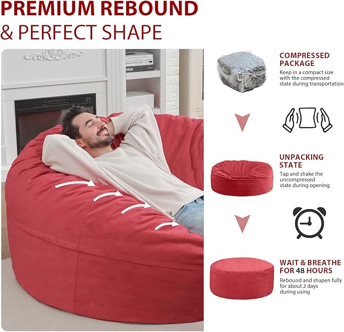 6FT Bean Bag Chair, Large Bean Bag Chairs - Image 6