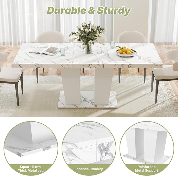 63"-78.7" Expandable Dining Table, 6-10 Farmhouse Kitchen Table, Extendable - Image 7