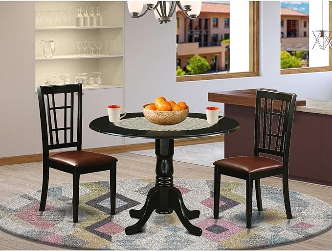 East West Furniture DLNI3-BLK-LC 3 Piece Dining Table Set - Image 6