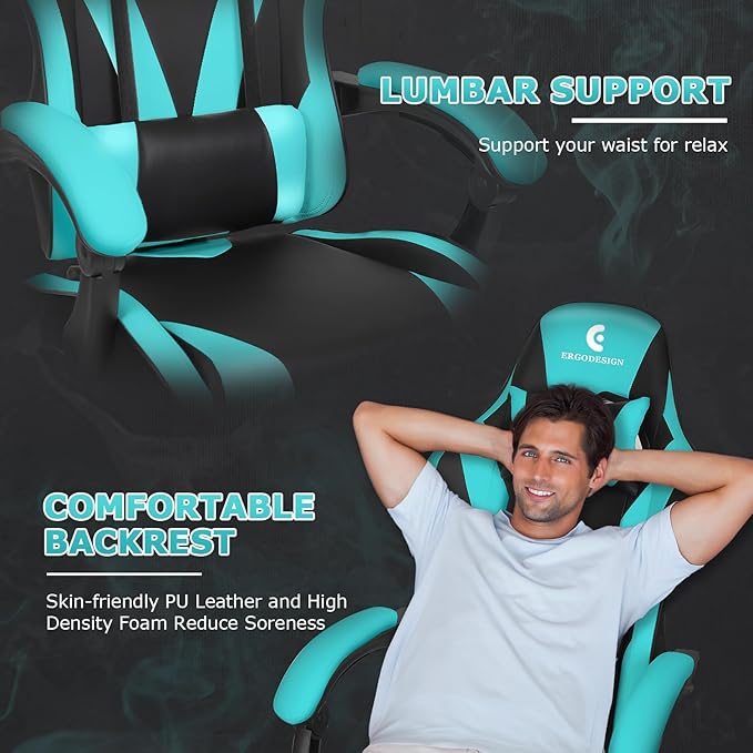 Gaming Chair with Linkage Armrest & Footrest, High Back Video Gaming Chair - Image 7