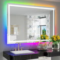 51x40 Inch RGB LED Bathroom Mirror Front Light and RGB Backlit Lighted Vanity by YEELAIT