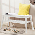 Nnewvante 33.46" Bamboo Dining Bench, 2 Tier Indoor White Storage Bench by Nnewvante