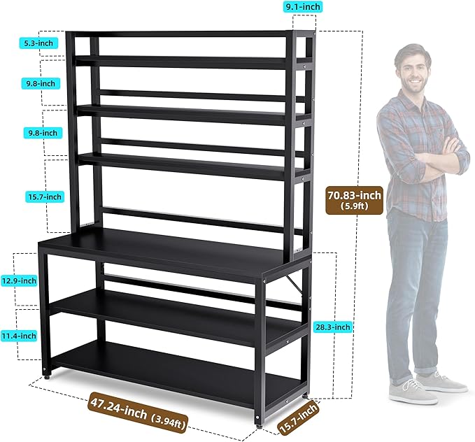 Aquzee Large Bakers Rack for Kitchens, 47in Wide 6 Tiers Kitchen Stand - Image 3