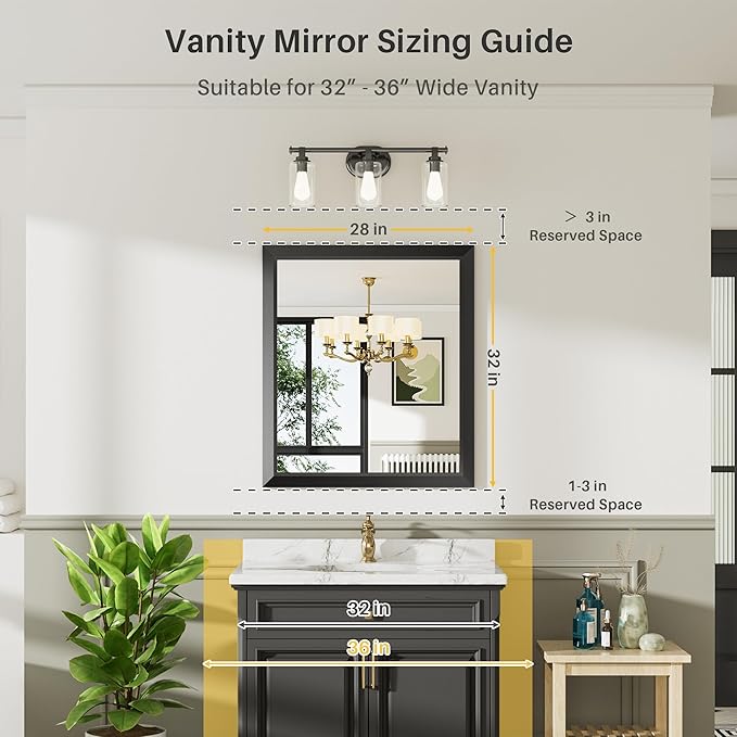 28x32 Inch Black Bathroom Mirror - Image 2
