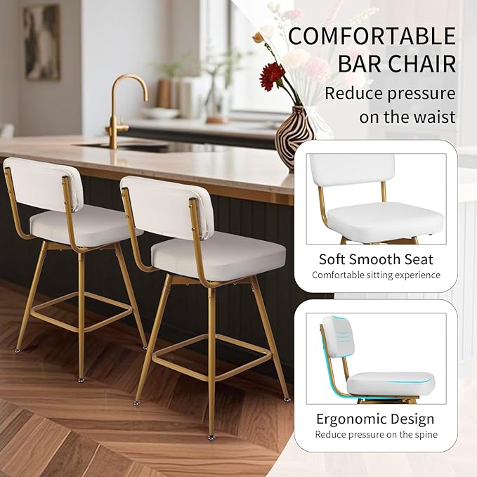 Swivel Counter Height Bar Stools Set of 2, Faux Leather Bar Stools - Image 8
