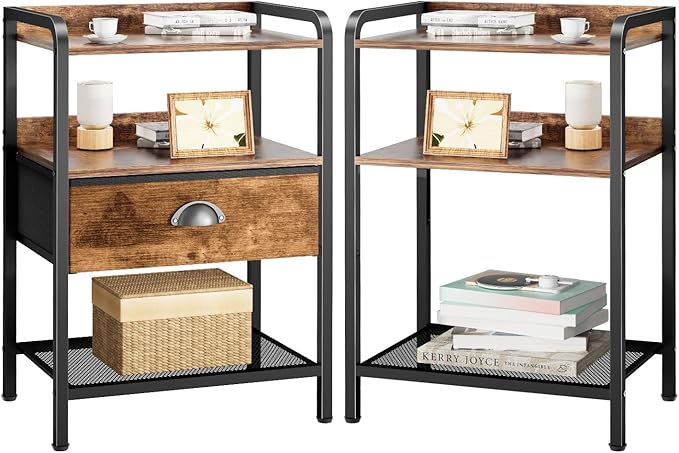 Night Stand Side Table Drawer Nightstand Storage Drawers Bedside Table Metal by Jixlantuc